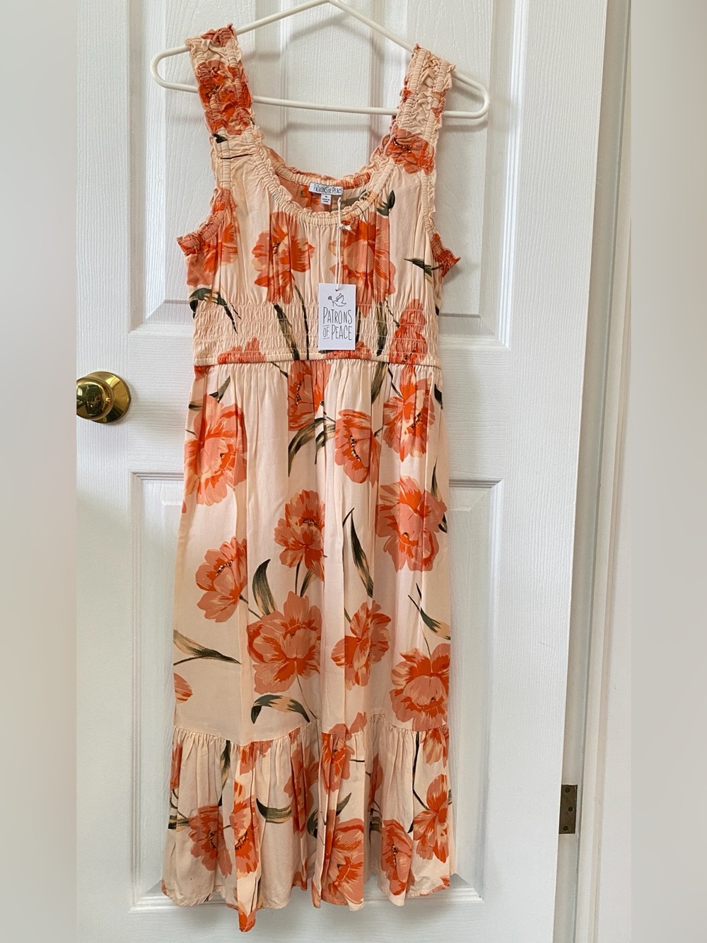 Patrons of Peace Sleeveless Midi Dress Peach Blush Floral NWT Size M